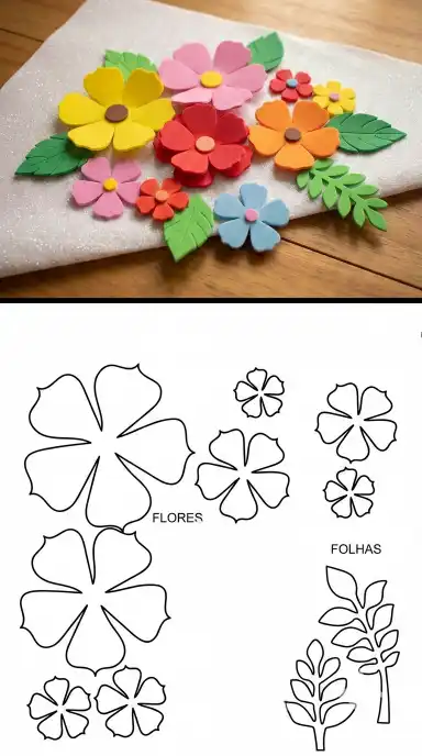 Moldes de EVA na mesa do ateliê 4